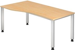 Thumbnail - HAMMERBACHER Akandia höhenverstellbarer Schreibtisch ahorn Trapezform, 4-Fuß-Gestell silber 180,0 x 80,0/100,0 cm