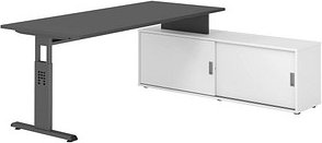 HAMMERBACHER OSE19SB höhenverstellbarer Schreibtisch grafit rechteckig, T-Fuß-Gestell grau 180,0 x 80,0 cm