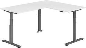 HAMMERBACHER XDSMW1612 elektrisch höhenverstellbarer Schreibtisch weiß rechteckig, T-Fuß-Gestell grau 160,0 x 200,0 cm