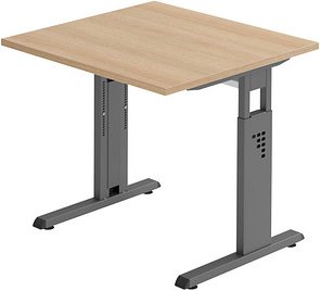 HAMMERBACHER OS 08 höhenverstellbarer Schreibtisch eiche quadratisch, C-Fuß-Gestell grau 80,0 x 80,0 cm