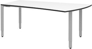 röhr Imperia höhenverstellbarer Schreibtisch weiß Trapezform, 4-Fuß-Gestell silber 180,0 x 80,0/100,0 cm