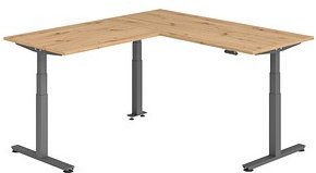 HAMMERBACHER XDSMW1912 elektrisch höhenverstellbarer Schreibtisch asteiche rechteckig, T-Fuß-Gestell grau 180,0 x 200,0 ...