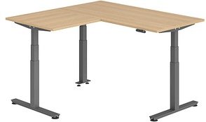 HAMMERBACHER XDSMW1608 elektrisch höhenverstellbarer Schreibtisch eiche rechteckig, T-Fuß-Gestell grau 160,0 x 160,0 cm
