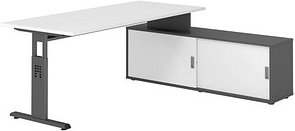 HAMMERBACHER OSE19SB höhenverstellbarer Schreibtisch weiß rechteckig, T-Fuß-Gestell grau 180,0 x 80,0 cm