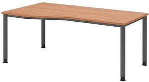 HAMMERBACHER HS18 höhenverstellbarer Schreibtisch nussbaum Trapezform, 4-Fuß-Gestell grau 180,0 x 80,0/100,0 cm