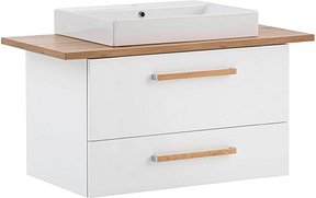 MÖBELPARTNER Waschbecken mit Unterschrank Duo 702037 kreideweiß, eiche landhaus 102,2 x 50,0 x 61,5 cm