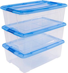 3 IRIS Ohyama Clear NTB Aufbewahrungsboxen 3x 30,0 l transparent, blau 39,5 x 57,5 x 29,5 cm