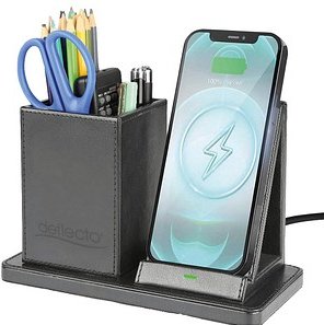 Thumbnail - magnetoplan Schreibtisch-Organizer mit Qi-Ladefunktion schwarz Lederimitat 21,0 x 10,5 x 14,3 cm