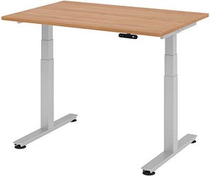 HAMMERBACHER XDSM12 elektrisch höhenverstellbarer Schreibtisch nussbaum rechteckig, T-Fuß-Gestell silber 120,0 x 80,0 cm