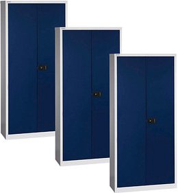 AKTION: BISLEY Metallschränke Universal E782A04505P3 lichtgrau, oxofordblau 4 Fachböden 91,4 x 40,0 x 195,0 cm, aufgebau...