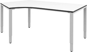 röhr Imperia höhenverstellbarer Schreibtisch weiß Bogenform, 4-Fuß-Gestell silber 217,0 x 114,0 cm