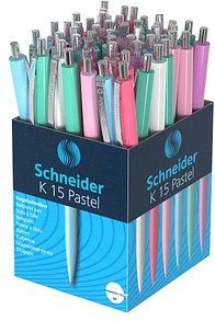 Schneider Kugelschreiber K15 pastell farbsortiert, Schreibfarbe: blau, 50 St.