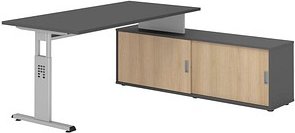 HAMMERBACHER OSE16SB höhenverstellbarer Schreibtisch grafit rechteckig, T-Fuß-Gestell silber 160,0 x 80,0 cm