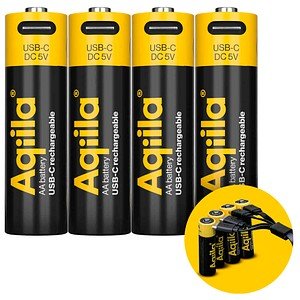 Thumbnail - 4 Aqiila® USB-Akkus mit Ladekabel USB-C Mignon AA 2.000 mAh