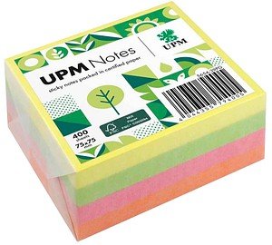 UPM Notes Brilliantmix Haftnotizen doppelte Haftung farbsortiert, 1 Würfel