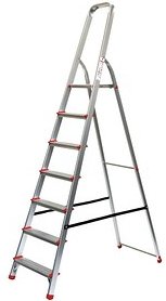 SZ Metall Stehleiter einseitig silber 7 Stufen, H: 227,0 cm