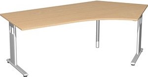 geramöbel Flex höhenverstellbarer Schreibtisch buche L-Form, C-Fuß-Gestell silber 216,6 x 113,0 cm