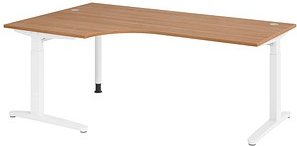 HAMMERBACHER VXB82 höhenverstellbarer Schreibtisch nussbaum L-Form, C-Fuß-Gestell weiß 200,0 x 120,0 cm