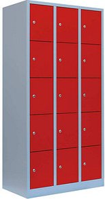 LÜLLMANN Schließfachschrank feuerrot, lichtgrau 520534, 15 Schließfächer 88,5 x 50,0 x 180,0 cm