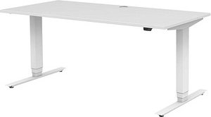 röhr direct.office elektrisch höhenverstellbarer Schreibtisch weiß rechteckig, T-Fuß-Gestell weiß 160,0 x 70,0 cm