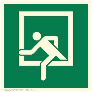 Thumbnail - SafetyMarking® Rettungszeichen-Aufkleber "Notausstieg" quadratisch 15,0 x 15,0 cm, 1 St.