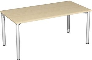 Thumbnail - geramöbel Flex Schreibtisch ahorn, silber rechteckig, 4-Fuß-Gestell silber 160,0 x 80,0 cm