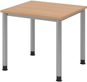 HAMMERBACHER HS08 höhenverstellbarer Schreibtisch eiche quadratisch, 4-Fuß-Gestell silber 80,0 x 80,0 cm