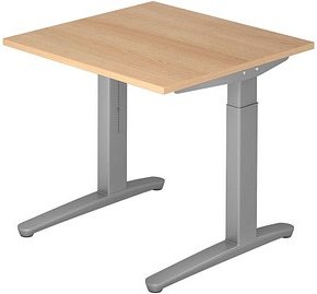 HAMMERBACHER VXB08 höhenverstellbarer Schreibtisch eiche quadratisch, C-Fuß-Gestell silber 80,0 x 80,0 cm