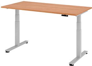 HAMMERBACHER XDSM16 elektrisch höhenverstellbarer Schreibtisch nussbaum rechteckig, T-Fuß-Gestell silber 160,0 x 80,0 cm