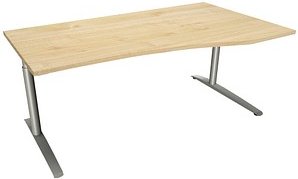 fm fastline höhenverstellbarer Schreibtisch königsahorn Bogenform, C-Fuß-Gestell silber 180,0 x 80,0/100,0 cm