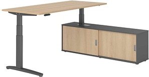 HAMMERBACHER XBHM19SB elektrisch höhenverstellbarer Schreibtisch eiche rechteckig, C-Fuß-Gestell grau 180,0 x 80,0 cm