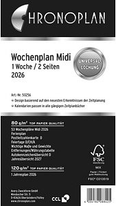CHRONOPLAN Kalendereinlage 2026 Wochenplan Midi (9,6 x 17,2 cm)
