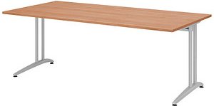 HAMMERBACHER BS2E Schreibtisch nussbaum rechteckig, C-Fuß-Gestell silber 200,0 x 100,0 cm