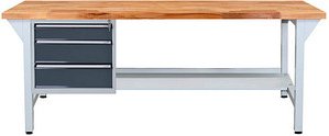ADB Werkbank lichtgrau, anthrazitgrau 3 Schubladen 200,0 x 75,0 x 85,0 cm
