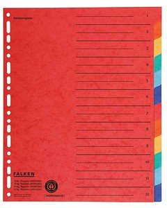 FALKEN Ordnerregister DIN A4 Vollformat blanko farbig 12-teilig, 1 Satz