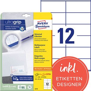 360 AVERY Zweckform Etiketten 6175 weiß 105,0 x 48,0 mm