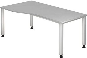 HAMMERBACHER Akandia höhenverstellbarer Schreibtisch lichtgrau Trapezform, 4-Fuß-Gestell silber 180,0 x 80,0/100,0 cm