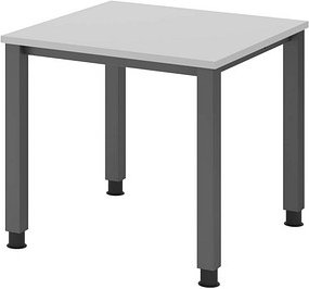 HAMMERBACHER QS08 höhenverstellbarer Schreibtisch lichtgrau quadratisch, 4-Fuß-Gestell grau 80,0 x 80,0 cm