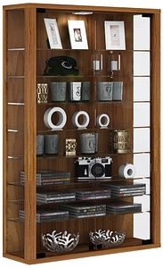 Thumbnail - VCM my home Vitrosa Mini Vitrine nussbaum 8 Fachböden mit Beleuchtung