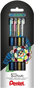 Pentel Hybrid Dual Metallic Gelschreiber 0,5 mm, Schreibfarbe: farbsortiert, 4 St.
