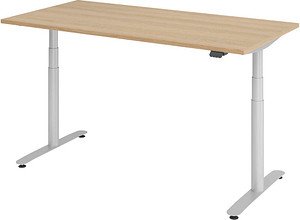 HAMMERBACHER VXDLR16 elektrisch höhenverstellbarer Schreibtisch eiche rechteckig, T-Fuß-Gestell silber 160,0 x 80,0 cm