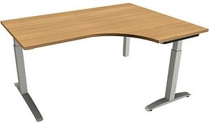 fm Sidney höhenverstellbarer Schreibtisch buche Bogenform, C-Fuß-Gestell Quadratrohr silber 160,0 x 80,0 cm