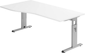 HAMMERBACHER OS 18 höhenverstellbarer Schreibtisch weiß Trapezform, C-Fuß-Gestell silber 180,0 x 80,0/100,0 cm