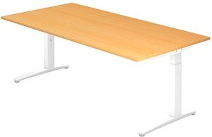 HAMMERBACHER VXB2E höhenverstellbarer Schreibtisch buche rechteckig, C-Fuß-Gestell weiß 200,0 x 100,0 cm