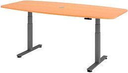 HAMMERBACHER Konferenztisch XDSM22 buche Tonnenform, T-Fuß-Gestell grau, 220,0 x 103,0 x 62,0 - 127,0 cm