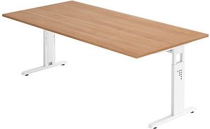 HAMMERBACHER OS 2E höhenverstellbarer Schreibtisch nussbaum rechteckig, C-Fuß-Gestell weiß 200,0 x 100,0 cm