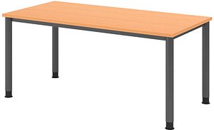 Thumbnail - HAMMERBACHER HS16 höhenverstellbarer Schreibtisch buche rechteckig, 4-Fuß-Gestell grau 160,0 x 80,0 cm