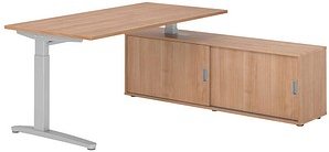HAMMERBACHER XBE16SB höhenverstellbarer Schreibtisch nussbaum rechteckig, C-Fuß-Gestell silber 160,0 x 80,0 cm