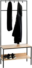 HAKU Möbel Garderobenbank mit Haken und Schuhrost 37461 eiche, schwarz Holz 70,0 cm