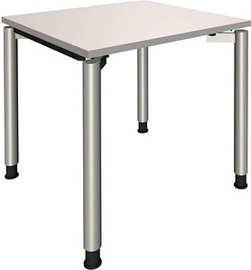 Thumbnail - fm Sidney höhenverstellbarer Schreibtisch lichtgrau rechteckig, 4-Fuß-Gestell Rundrohr silber 80,0 x 80,0 cm